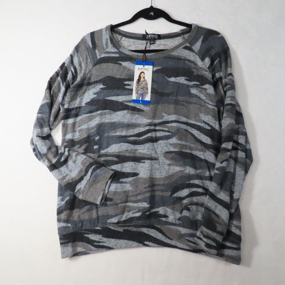 Buffalo David Bitton NWT Heather Grey Camo Sweatshirt Top Sz L